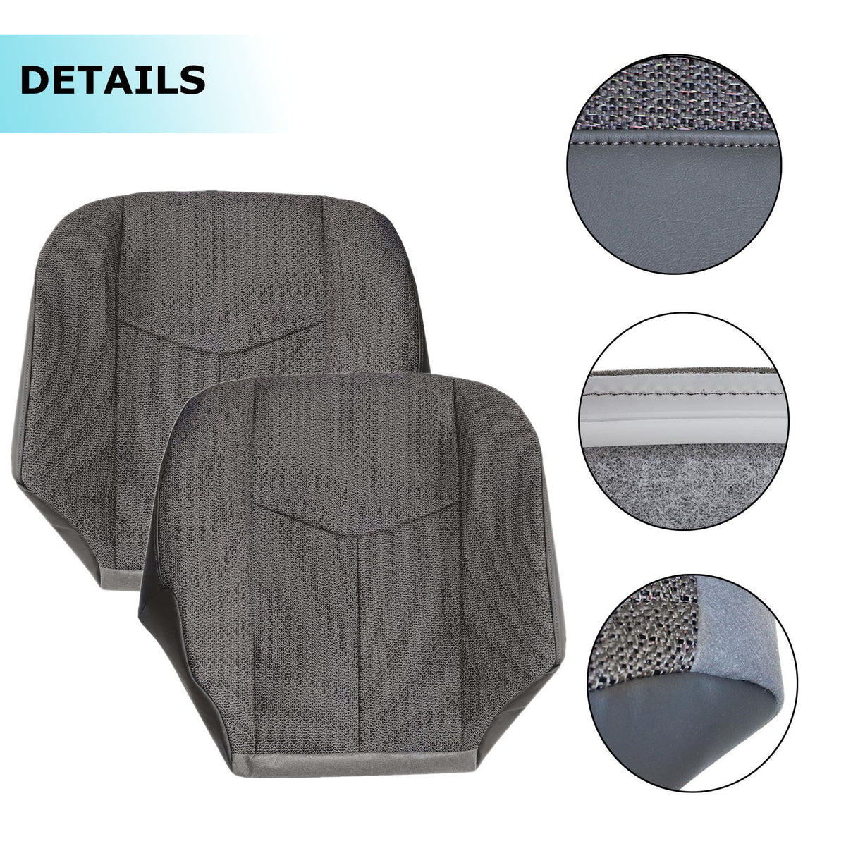 For 2003-2007 Chevy Silverado 1500 2500HD Driver+Passenger Cloth Seat Cover Gray