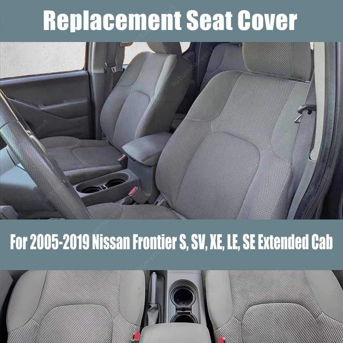 NEW For 2005-2019 Nissan Frontier Both Driver & Passenger Bottom Seat Cover Gray