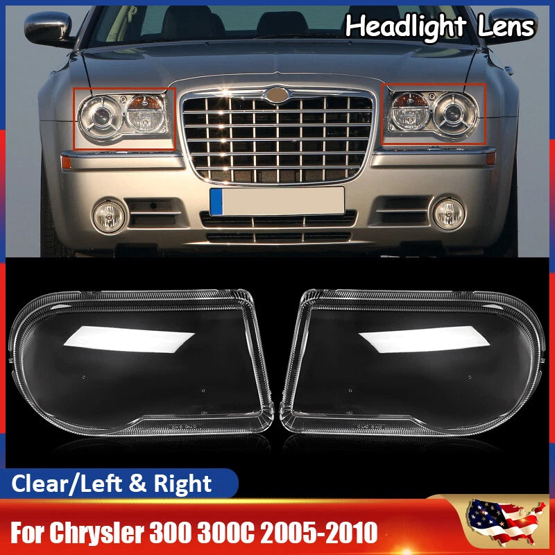 PAIR FOR Chrysler 300 300C 2005-2010 Front Headlight Lens Cover Shell Clear 2X
