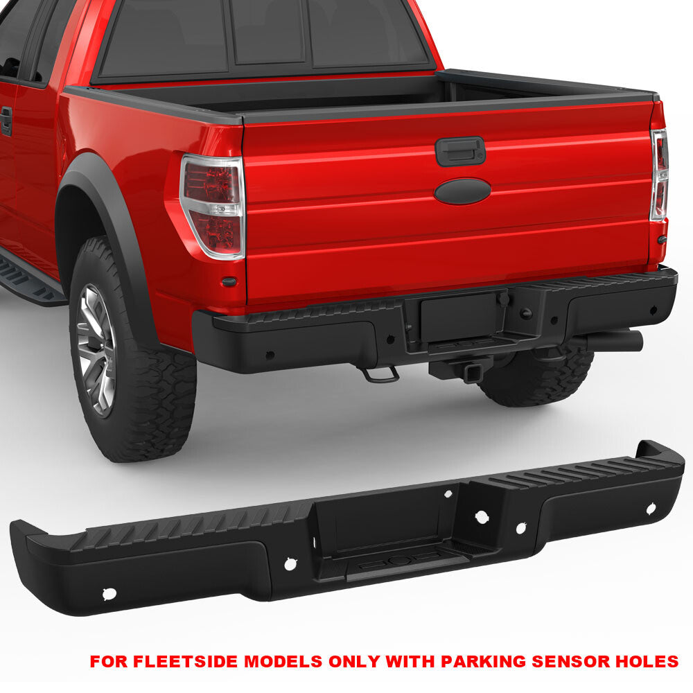 For Ford F-150 F150 2009-2014 Black Steel Rear Bumper Assembly W/O Sensor Holes
