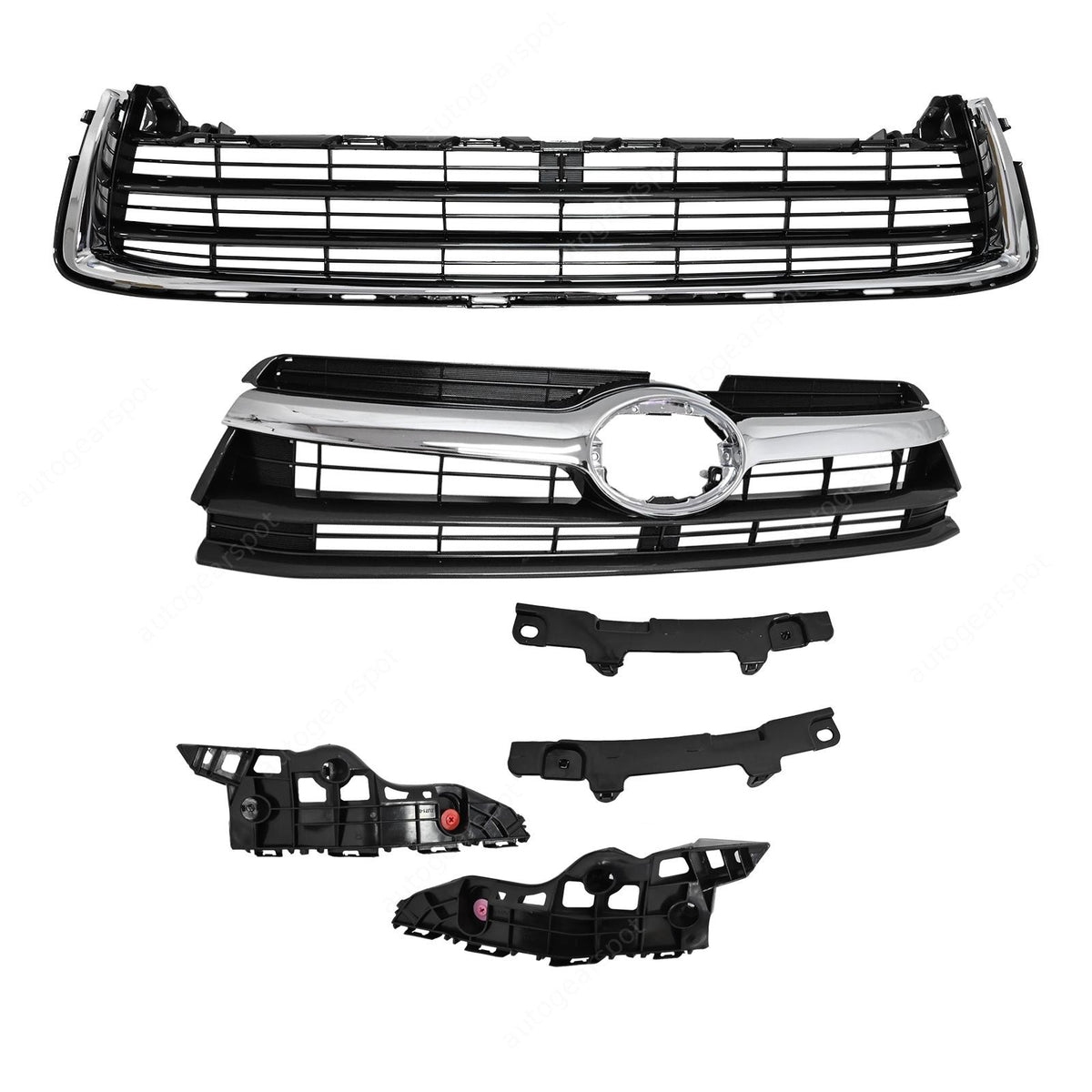 w/5 Bumper Bracket For Highlander 2014-16 Front Upper Lower Chrome Grille Grill