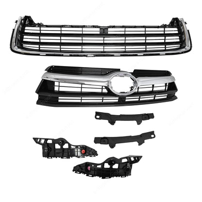 w/5 Bumper Bracket For Highlander 2014-16 Front Upper Lower Chrome Grille Grill