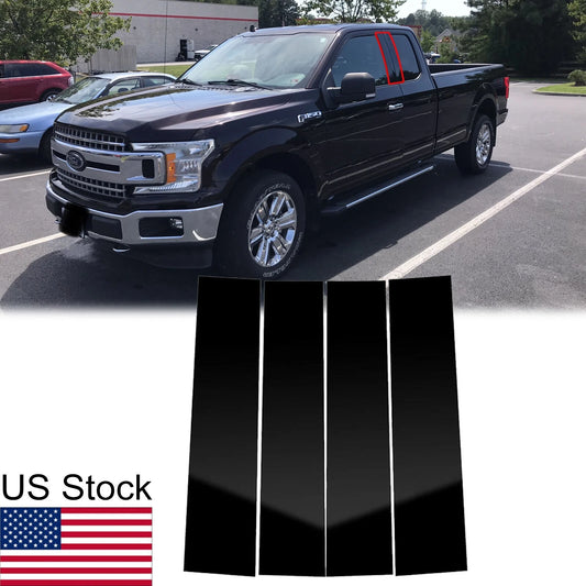 For 15-2021 Ford F-150 4Pcs Glossy Black B Pillar Post Door Window Covers Trim