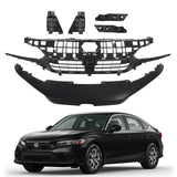 Black Bumper Trim+Front Upper Grille New For Honda Civic 2022-2024 Sedan
