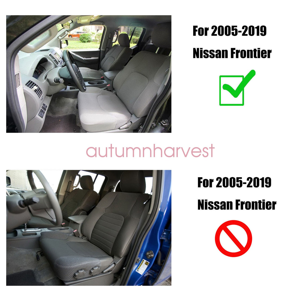 Driver & Passenger Lean Back Cloth Seat Cover Gray For 2005 2006 Nissan Frontier
