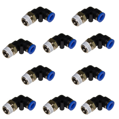 (Qty10) 1/4inch OD Tube X 1/4inch NPT Pneumatic Elbow, Push To Connect Air Fitting