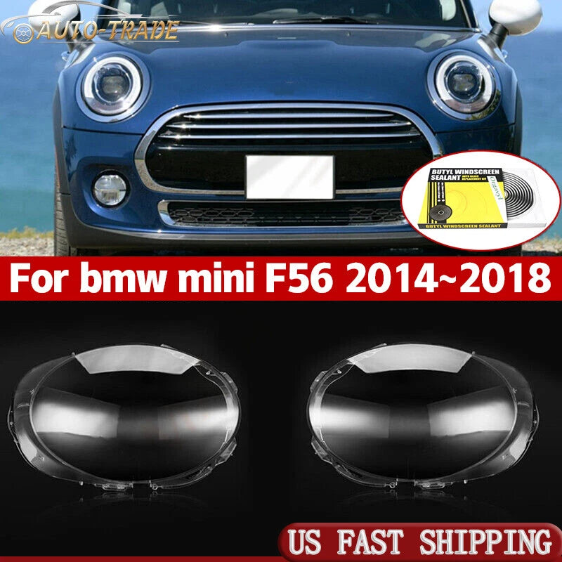 Pair! Front Headlight Lens Cover+Glue Transparent Shell For BMW Mini F56 14-18