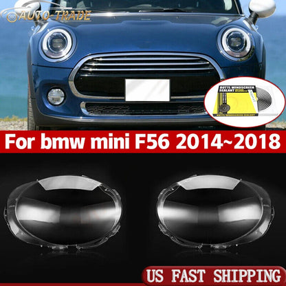 Pair! Front Headlight Lens Cover+Glue Transparent Shell For BMW Mini F56 14-18