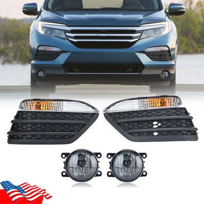 6PCS For Honda Pilot 2016-2018 Bumper Fog Lights W/Cover Bezel Turn Signal Lamps