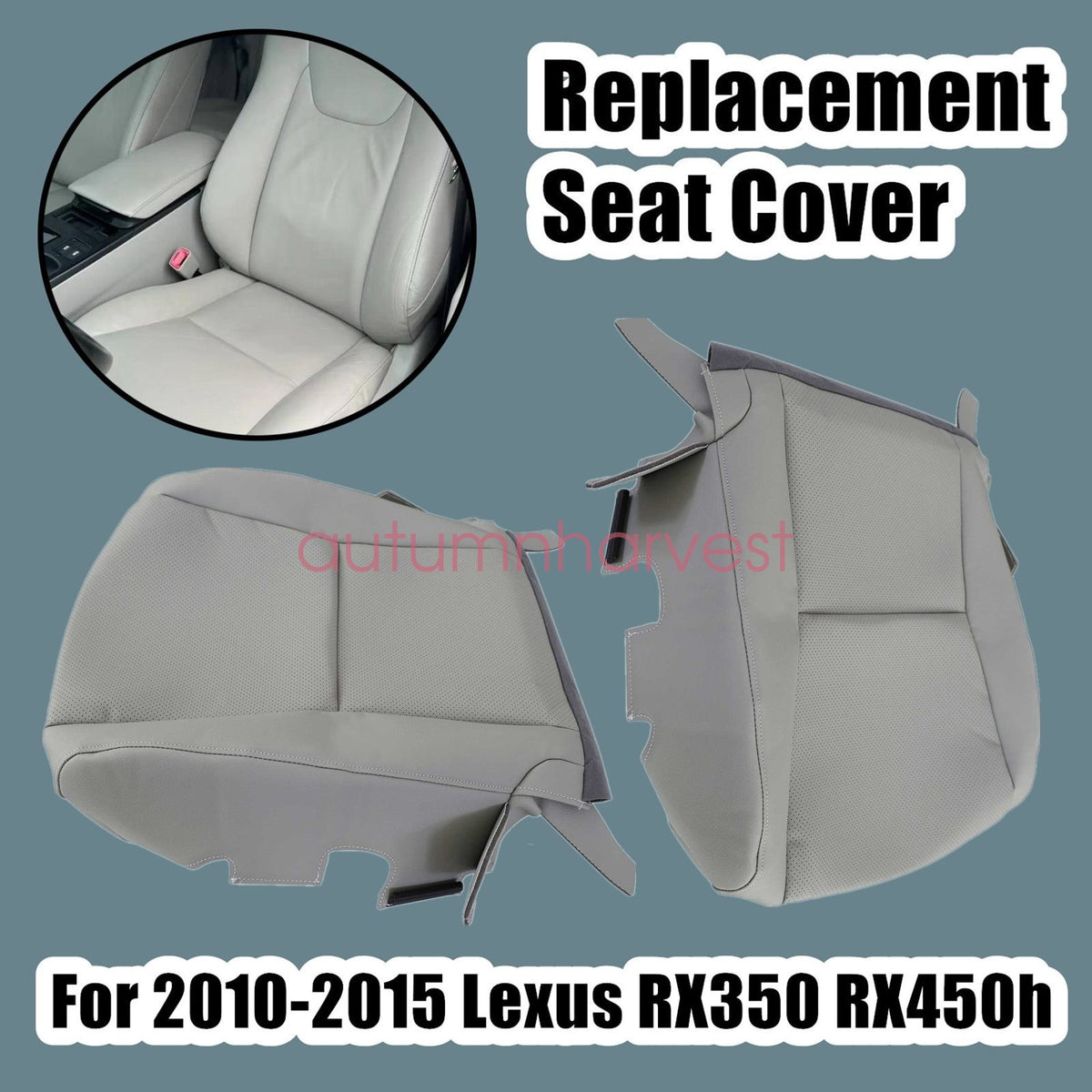 Driver & Passenger Perforated Bottom Seat Cover Gray For 2010-2015 Lexus RX350