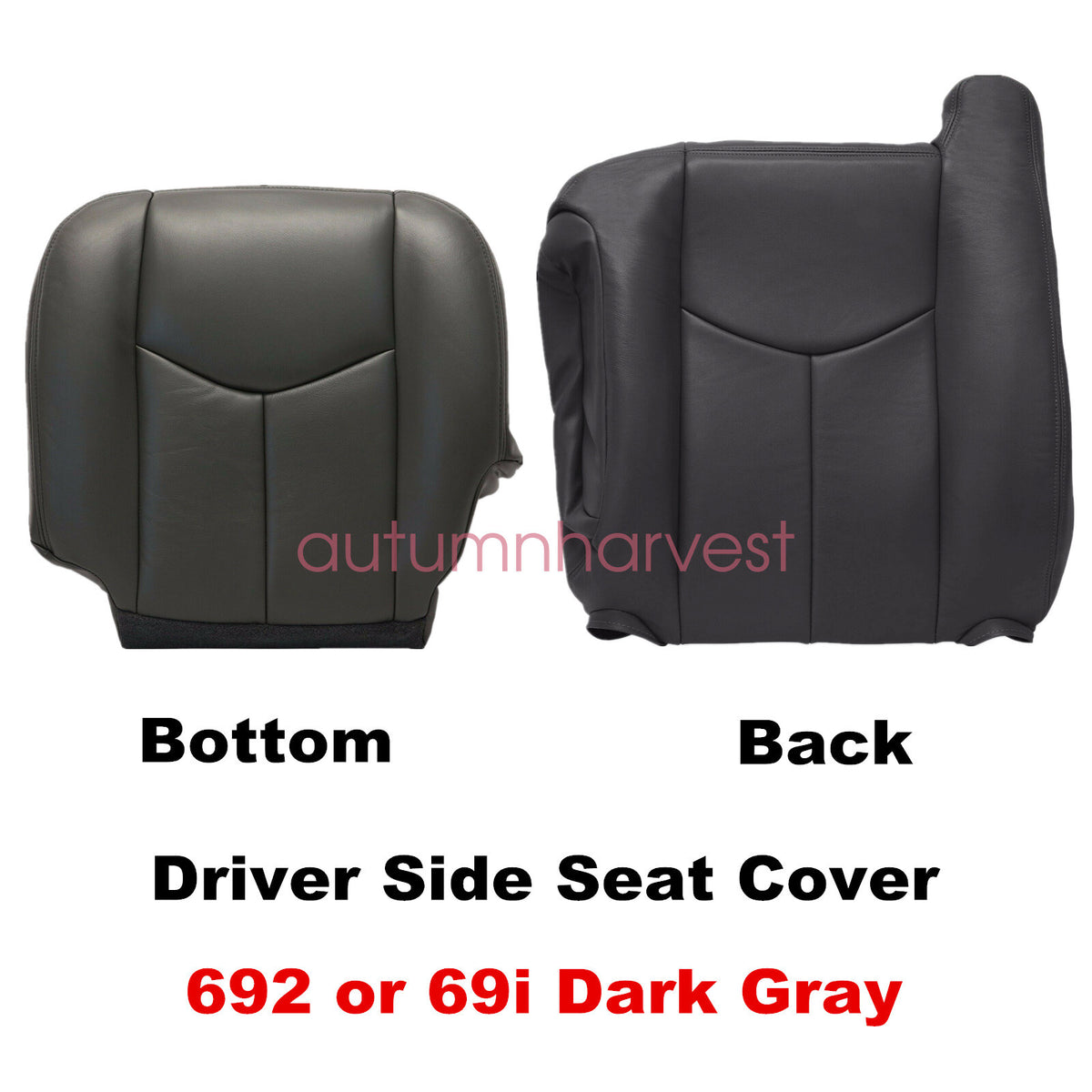 For 2003-2006 Chevy Silverado Leather Seat Cover Dark Gray Driver Bottom-Top
