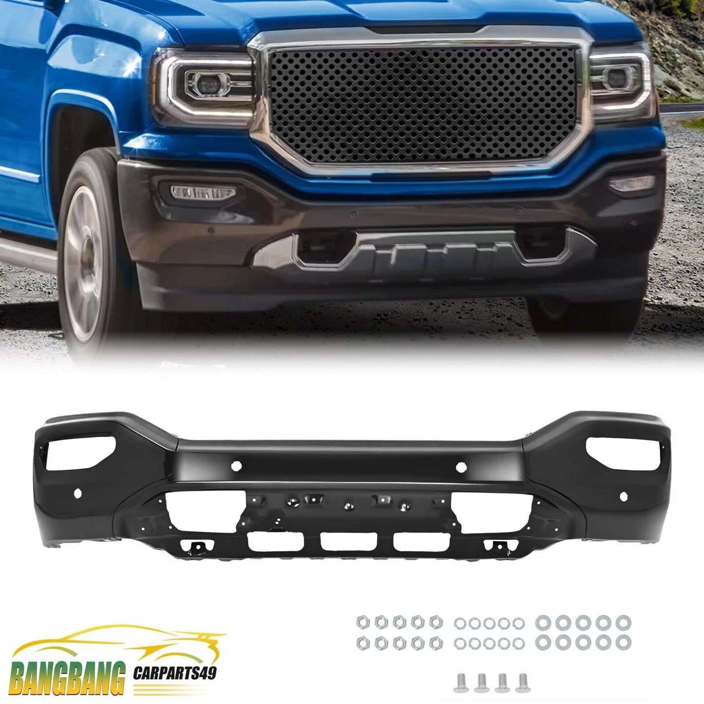 NEW US Made Front Bumper For 2016-2018 GMC Sierra 1500 2019 Limited With Sensors