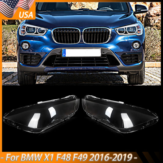 2Pcs Fit BMW X1 2016-2019 Left Right Side Front Headlight Lens Headlight Cover