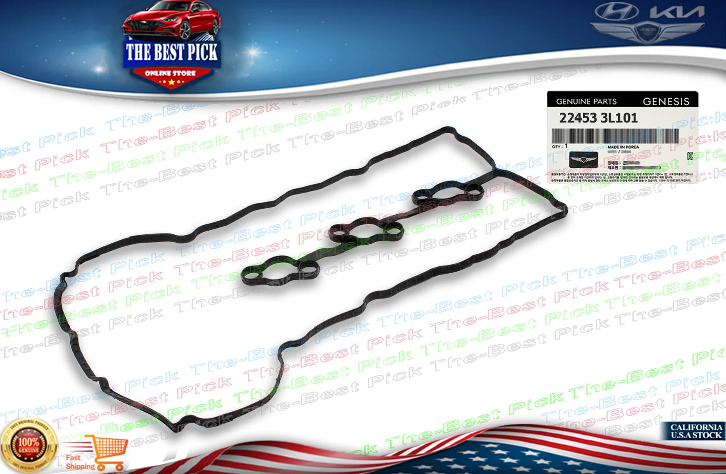 Fits 17-24 GENESIS HYUNDAI KIA 3.3L 3.8L 224533L101 Valve Cover Gasket LEFT
