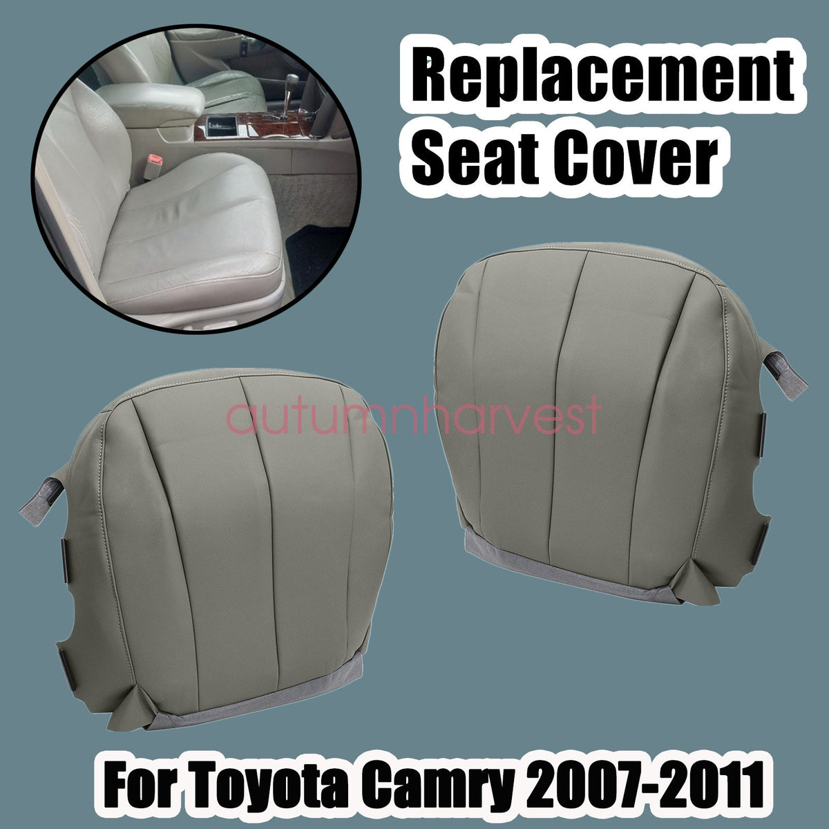 For 2007-2011 Toyota Camry Driver & Passenger Bottom Leather Seat Cover Gray US