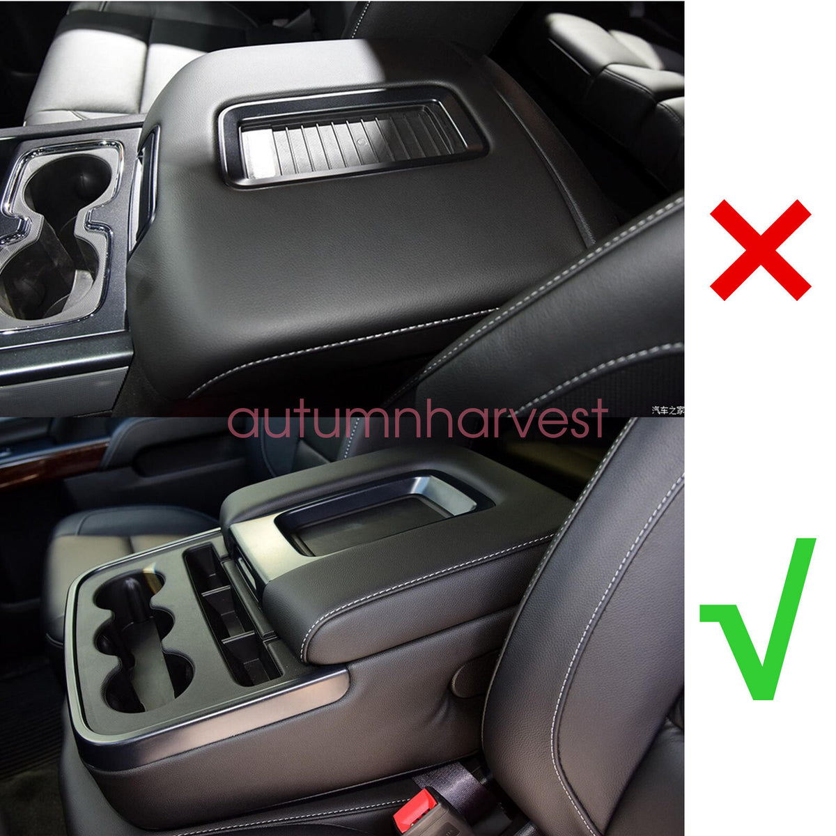 Console Arm Rest Cover Gray Stitch For 2014-2018 Chevy Silverado 1500 2500 3500