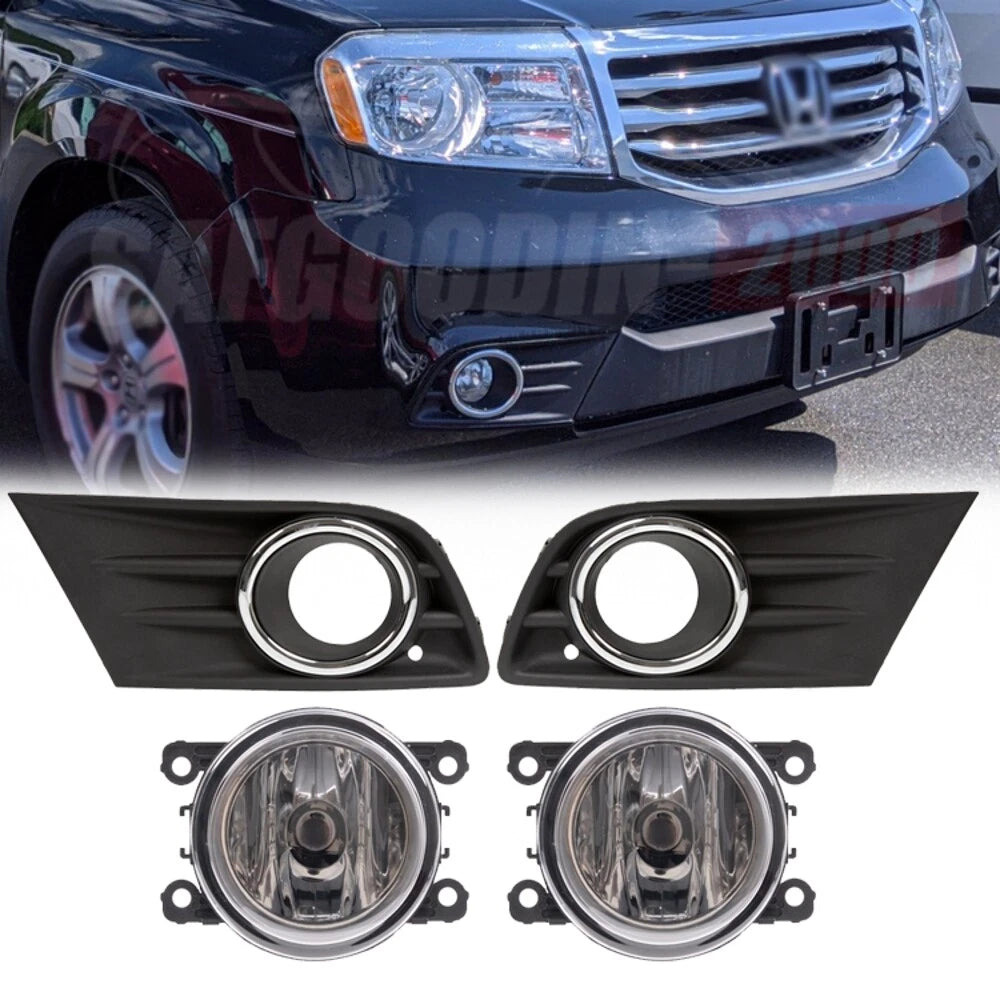 Fits Honda Pilot 2012 2013 2014 2015 Front Fog Light Lamp Cover & Chrome Trim