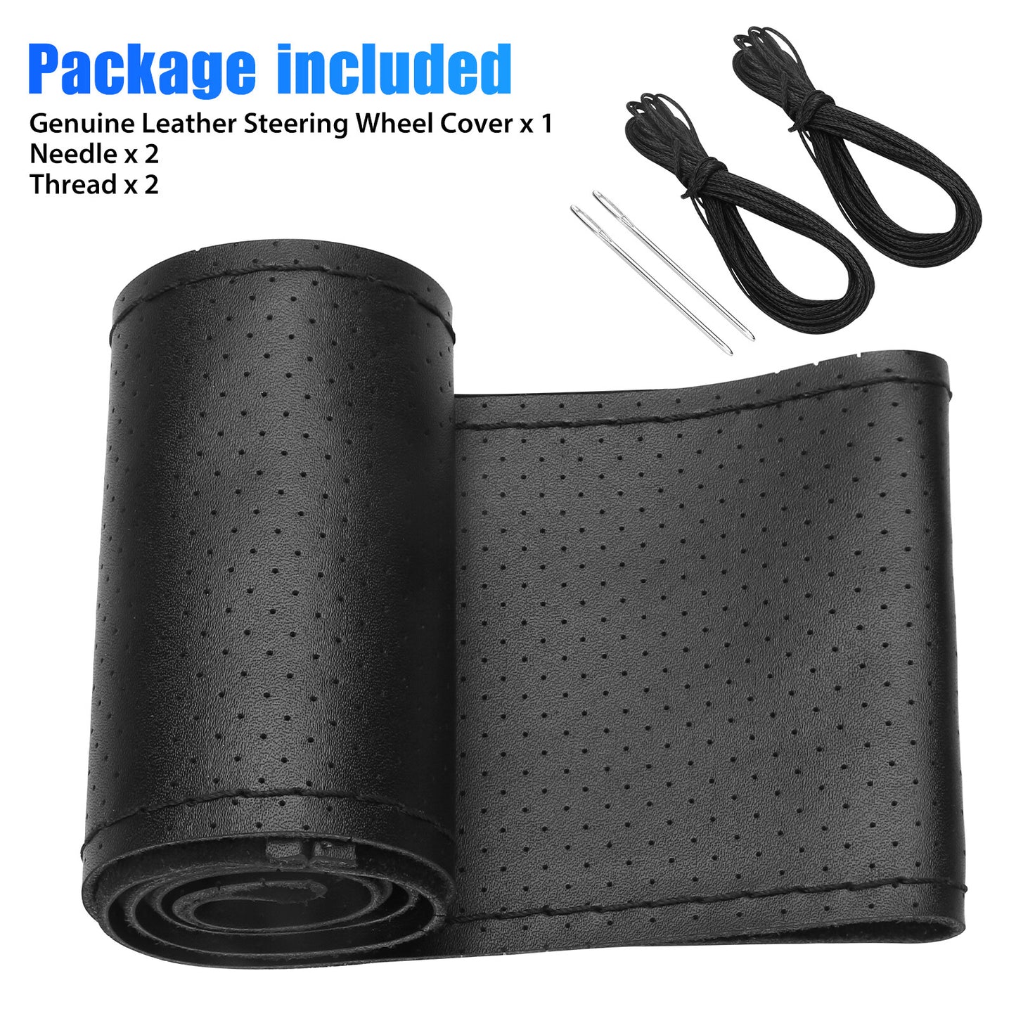 For 15Inch/38 cm Universal Black DIY Car Steering Wheel Cover Microfiber Leather