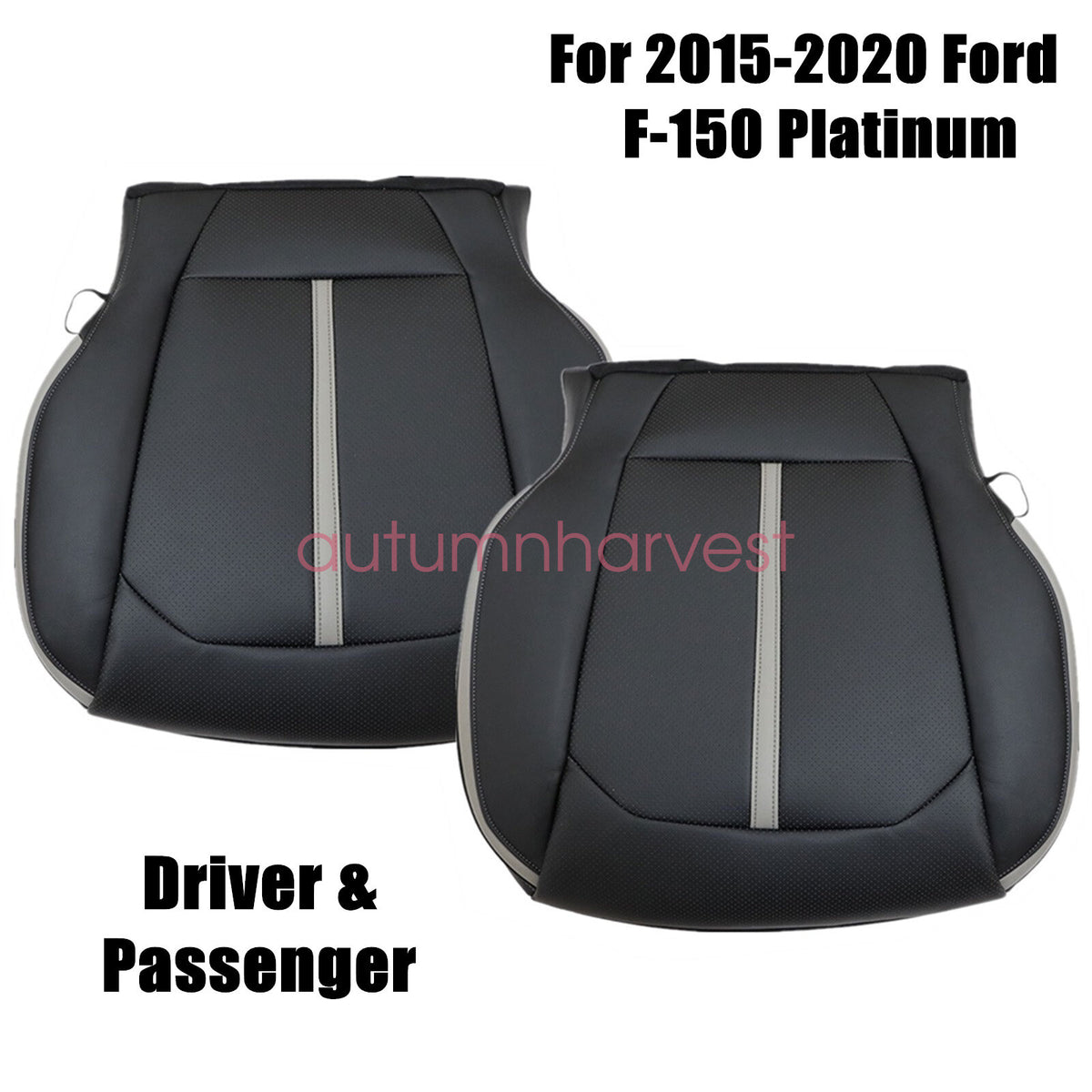 For 2015-2020 Ford F150 Platinum Driver & Passenger Side Bottom Seat Cover Black