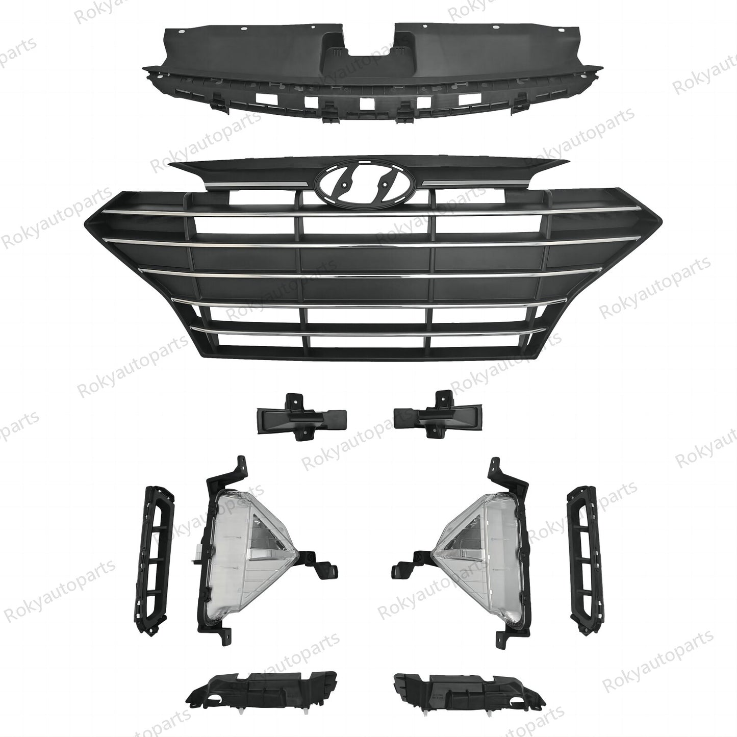 Fit Elantra 2019-20 Chrome Grille Fog Light Kit Radiator Cover Bumper Brackets