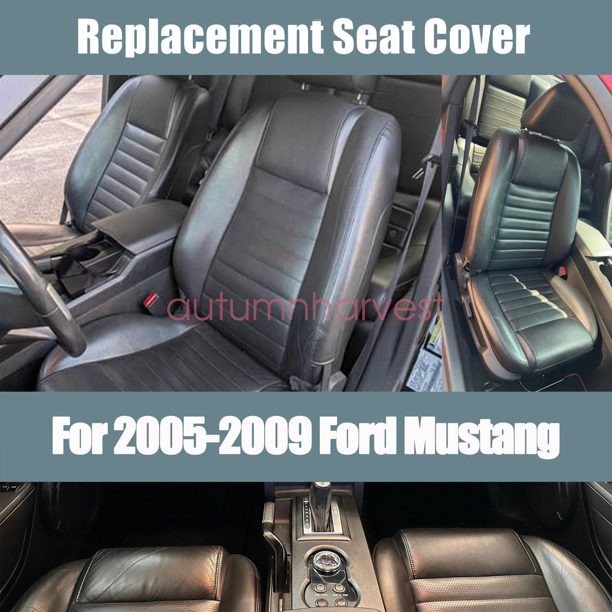 For 05-09 Ford Mustang GT Driver Replacement Perforated Leather Seat Cover Black