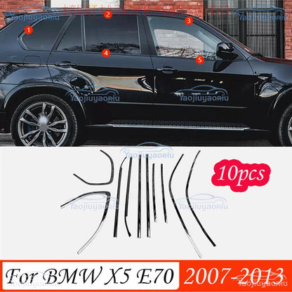 For BMW X5 E70 2007-2013 Gloss Black Window Molding Trim Strips Stainless Steel