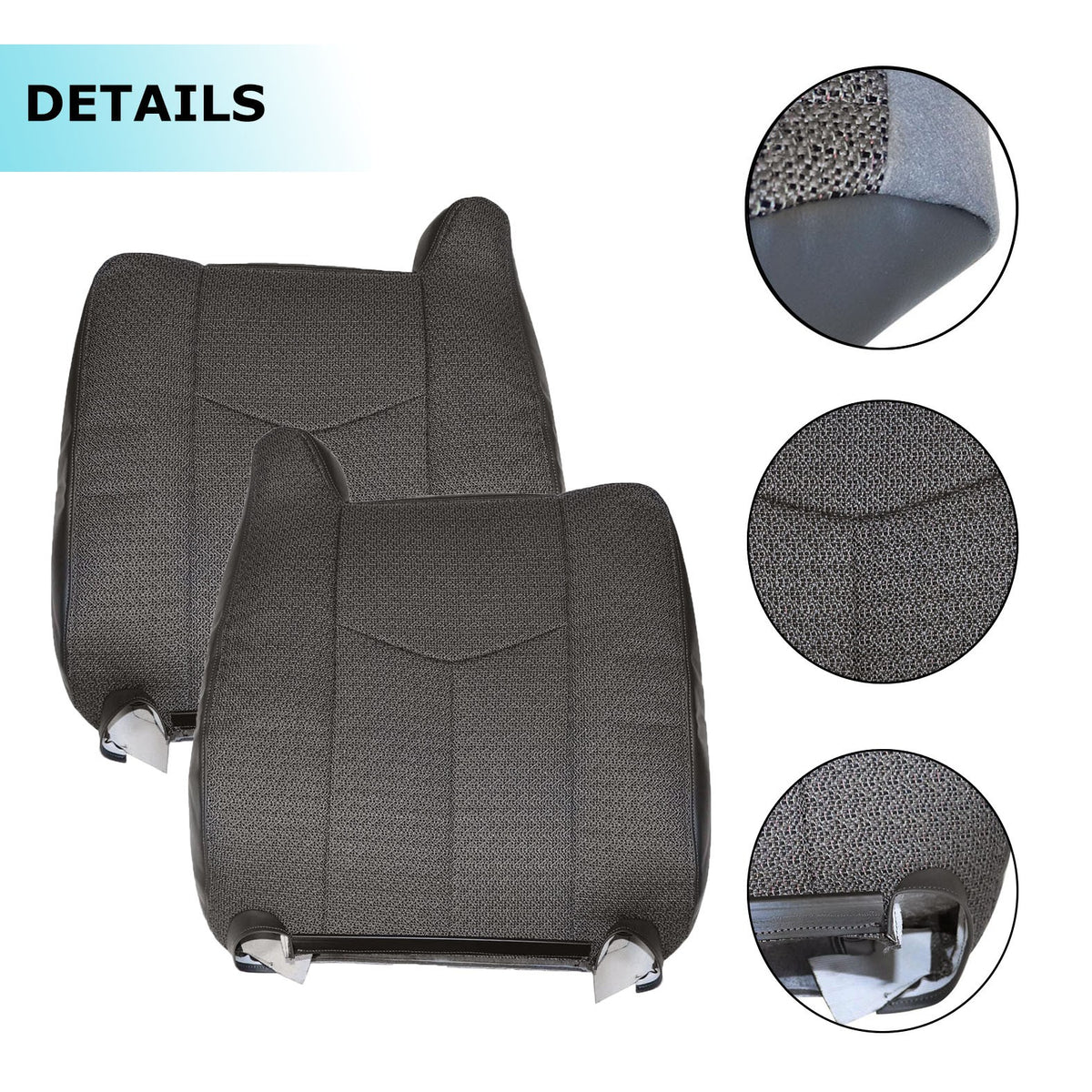 For 2003-2007 Chevy Silverado 1500 2500HD Driver+Passenger Cloth Seat Cover Gray