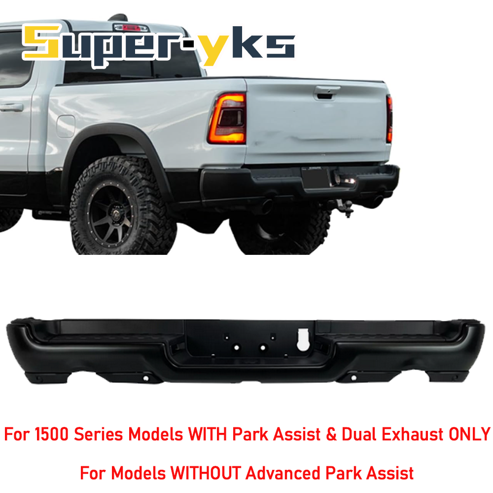 Brand New Fit RAM 1500 19-24 +Dual Exhaust +Park Assist Holes Rear Step Bumper