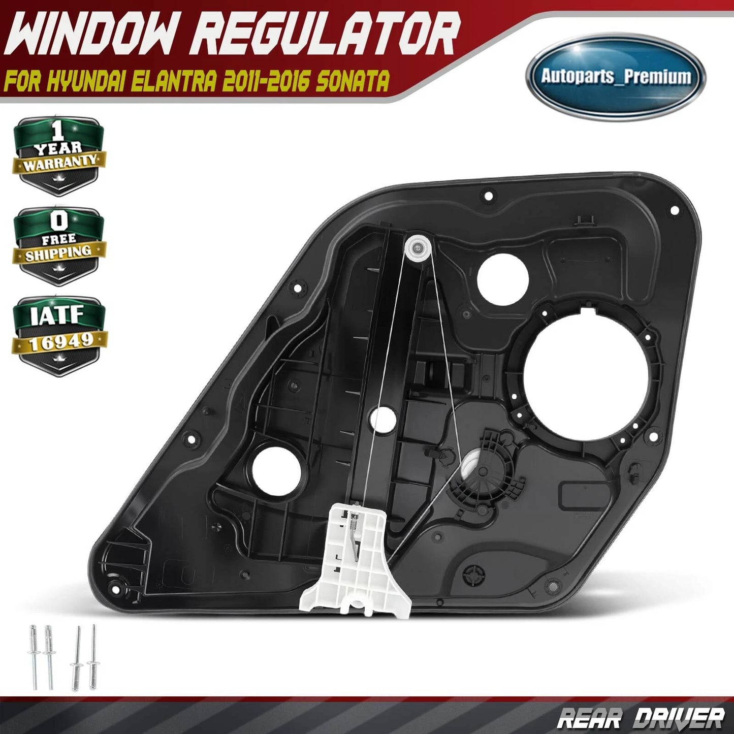 Rear Driver for Hyundai Elantra 2011-2016 GAS Power Window Regulator w/Panel