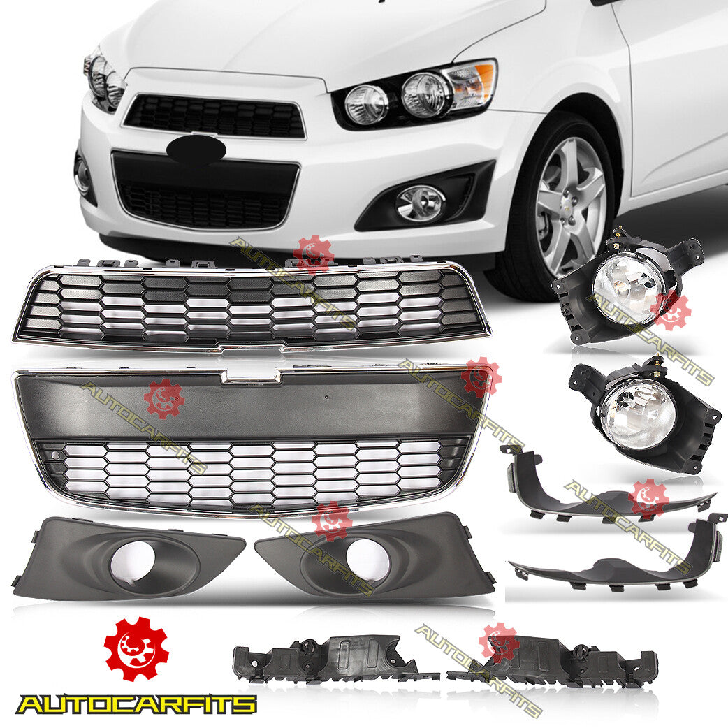 Fits Chevy Sonic 2012-16 Front Bumper Grille+Fog Light Bezels+Headlight Brackets