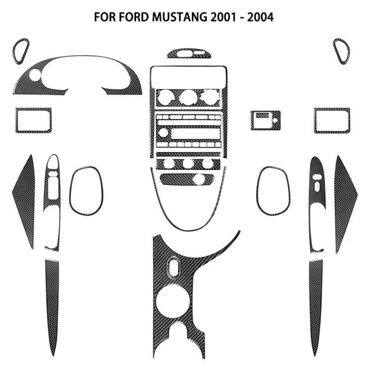 25Pcs Carbon Fiber Interior Full Trim Cover Kit Fit for Ford Mustang 2001-2004