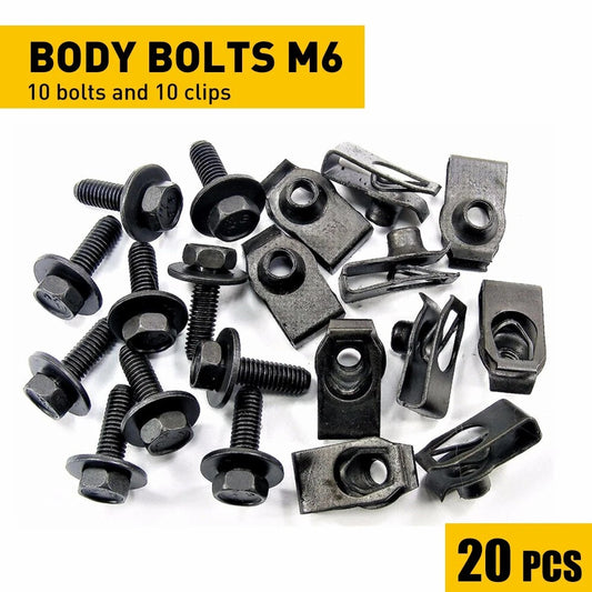US 20x Fits For GMC Truck Body Bolts&U-nut Clips- M6-1.0 x 20mm- 10mm Hex