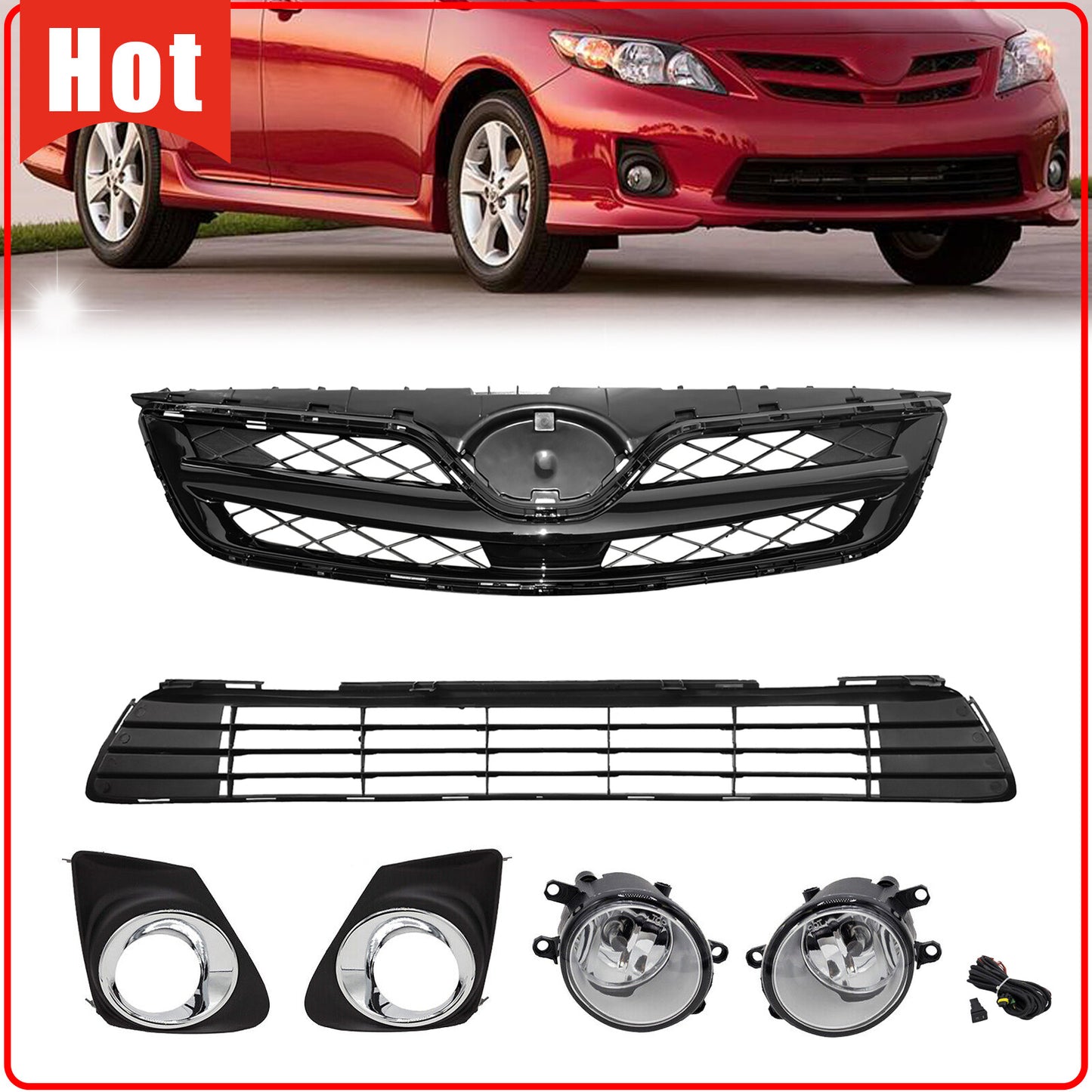 For 20112012 2013 Toyota Corolla Front Bumper Grille +Fog Light Set