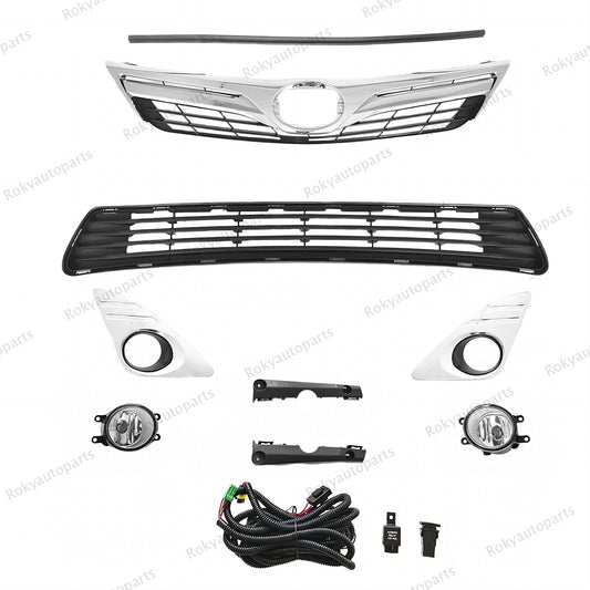For Camry 2012-2014 XLE Fog light Kit+ Upper Grille w/ Rubber Seal + Lower Mesh