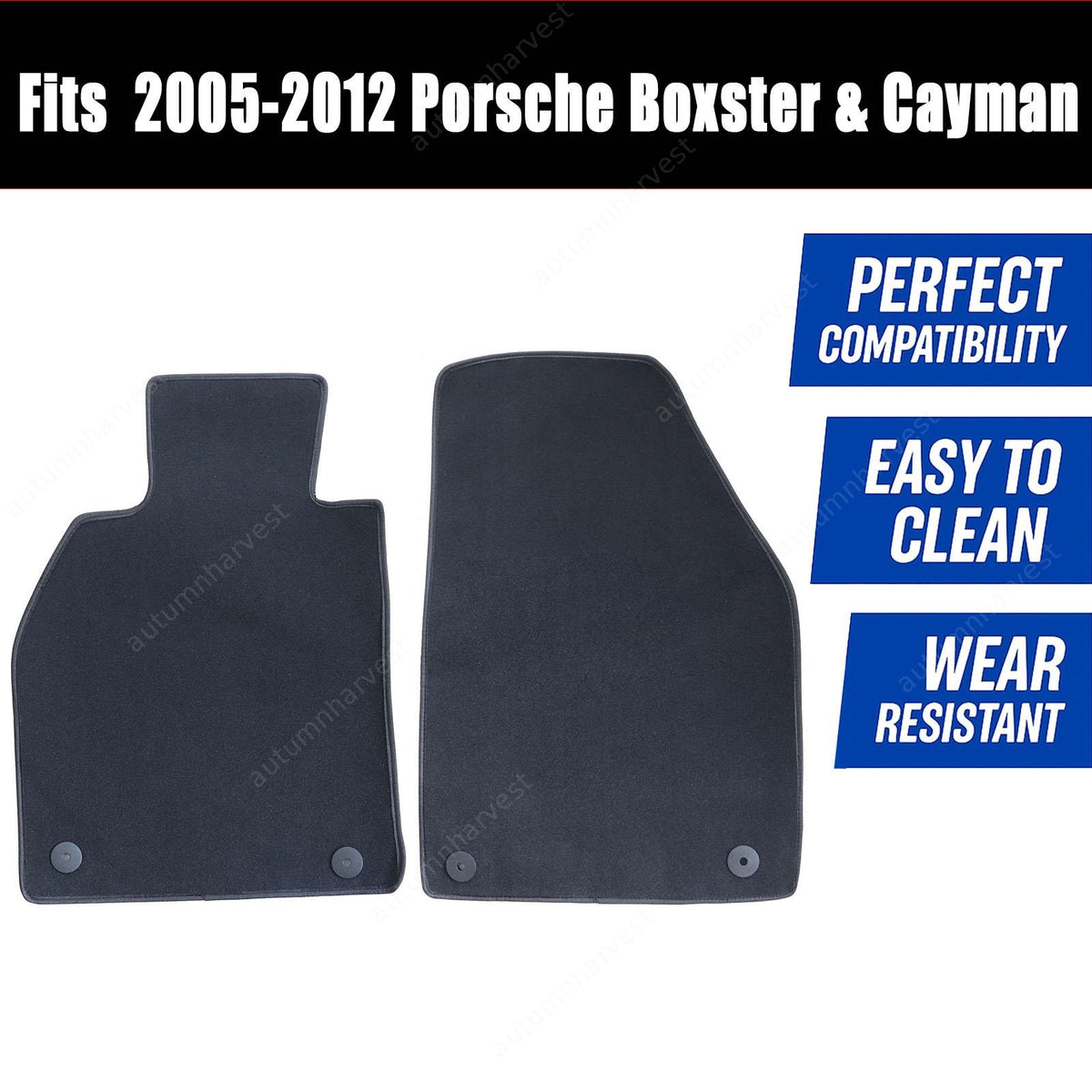 Replacement Velour Floor Mats Carpet 2Pcs For 2005-2012 Porsche Boxster & Cayman