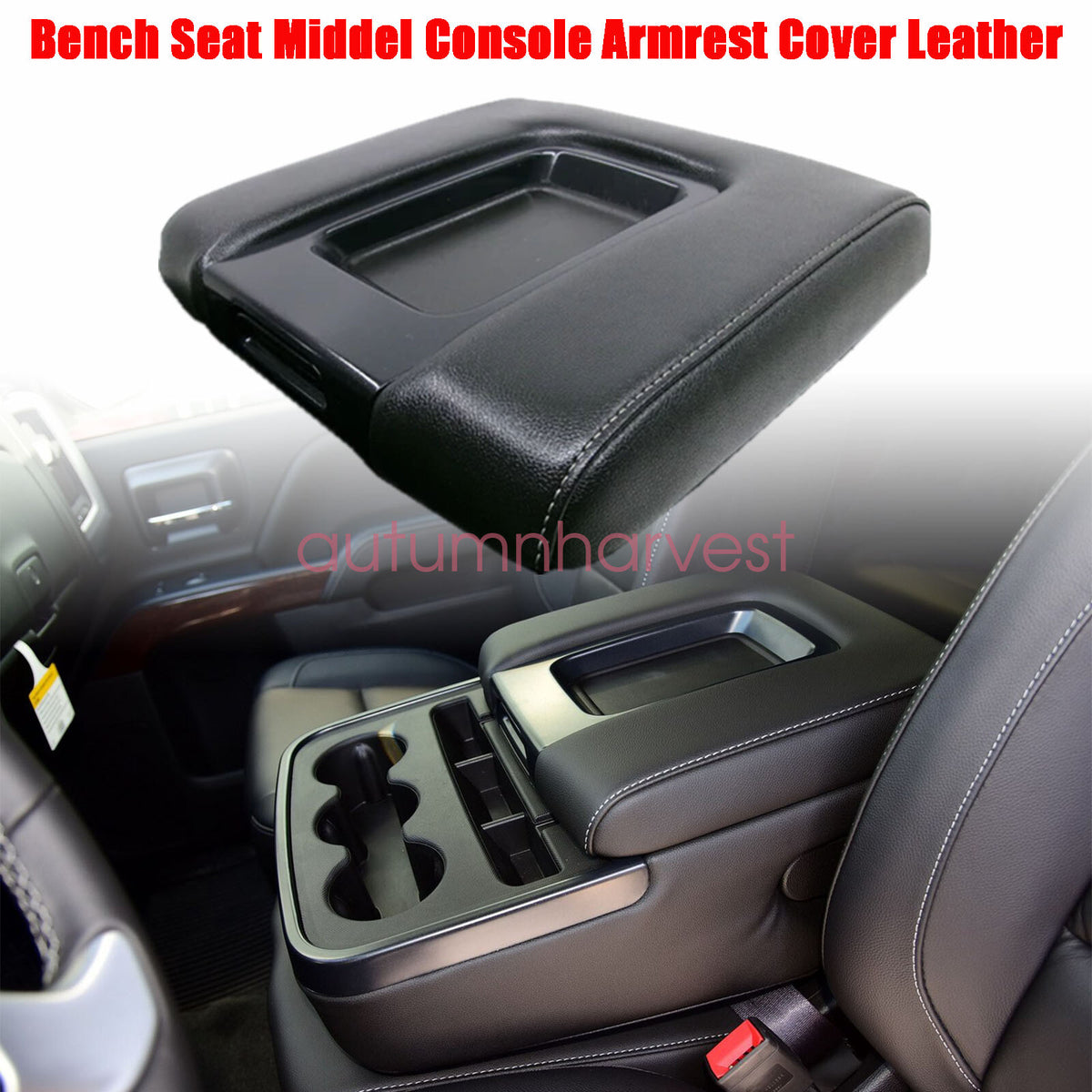 Console Arm Rest Cover Gray Stitch For 2014-2018 Chevy Silverado 1500 2500 3500