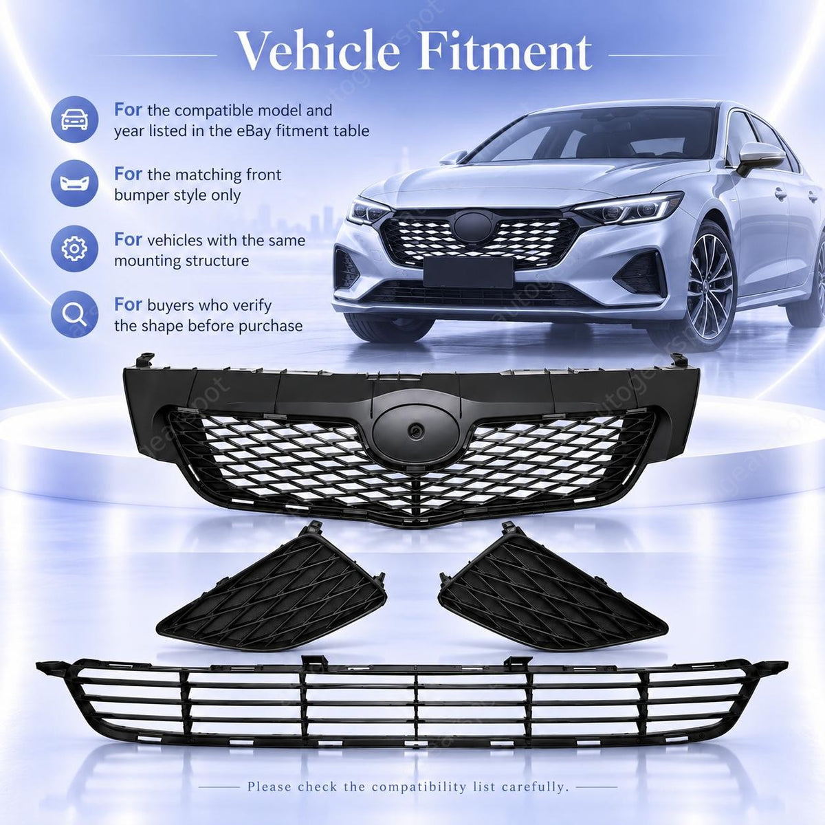 Front Bumper Face Bar Upper & Lower Grille Textured For 2009-2010 Toyota Corolla