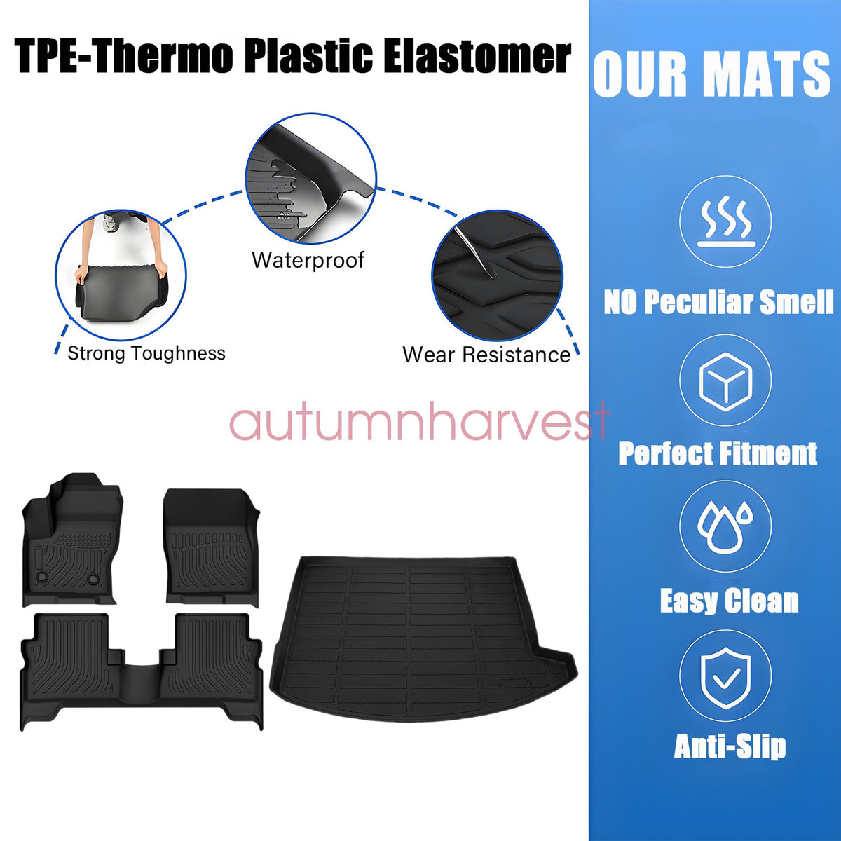 2013-2019 For Ford Escape TPE Front & Rear Floor Mats & Trunk Cargo Liners 4Pcs