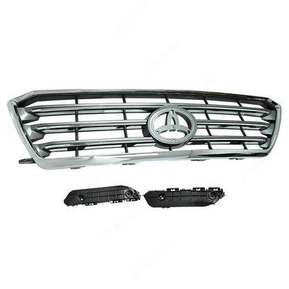Front Upper Chrome Grille W/ Pair Bumper Bracket For 2008-2010 Toyota Highlander