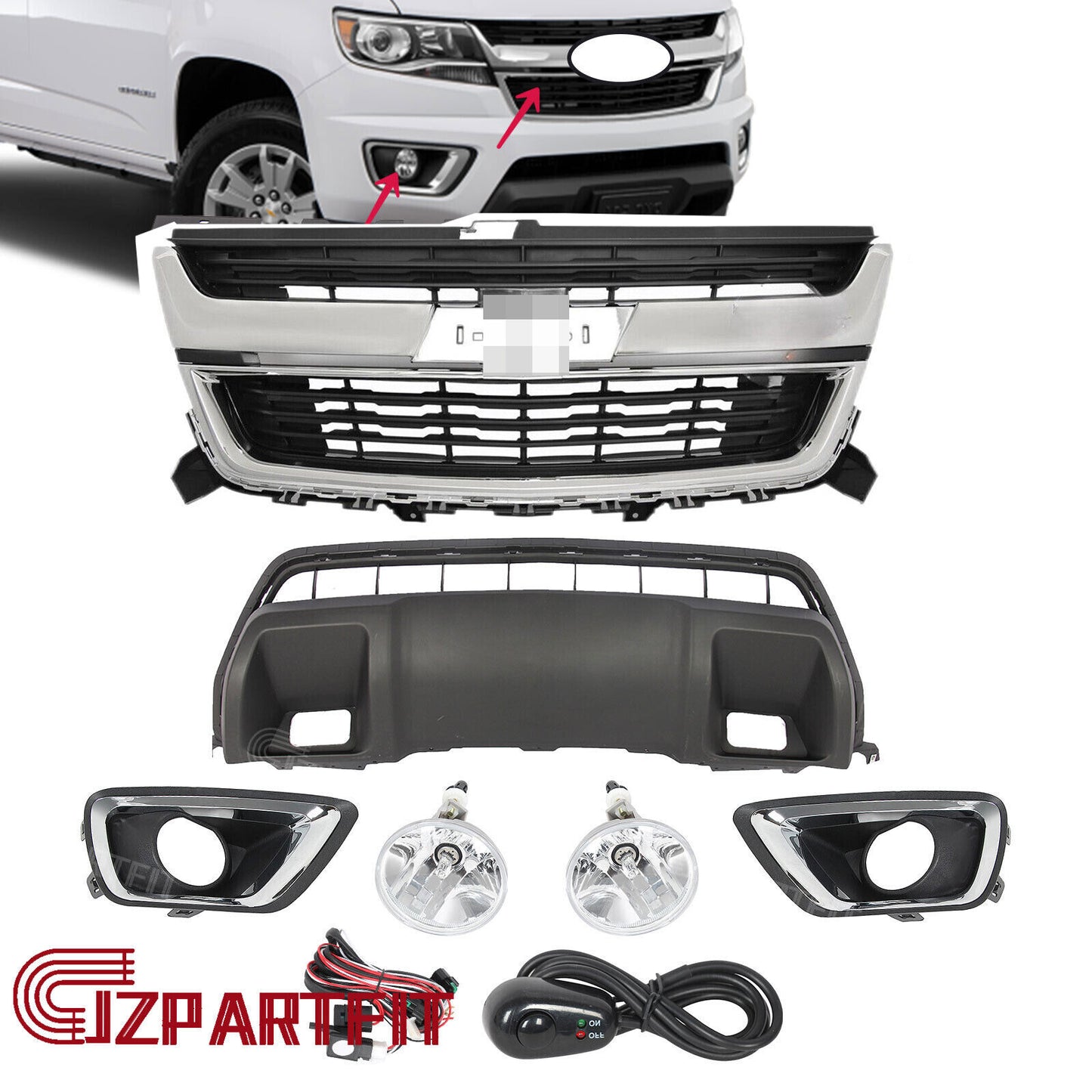 Front Bumper Cover Assembly Grill Kit w/ Fog Light Fits Chevy Colorado 2015-2020