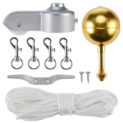 1pcs Outdoor Flagpole Hardware Repair Kit 50 Ft Halyard Rope 4inch Cleat Hook