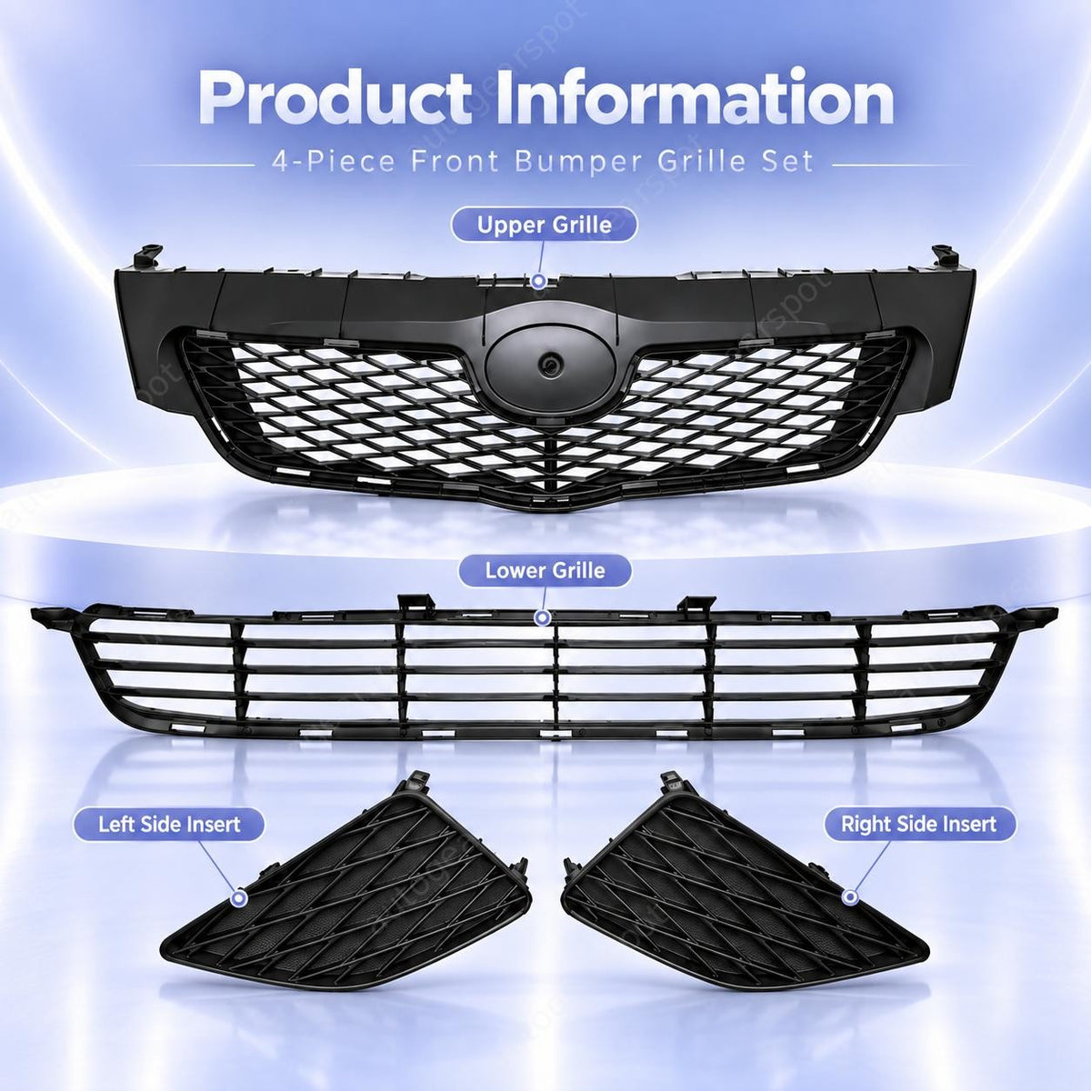 Front Bumper Face Bar Upper & Lower Grille Textured For 2009-2010 Toyota Corolla