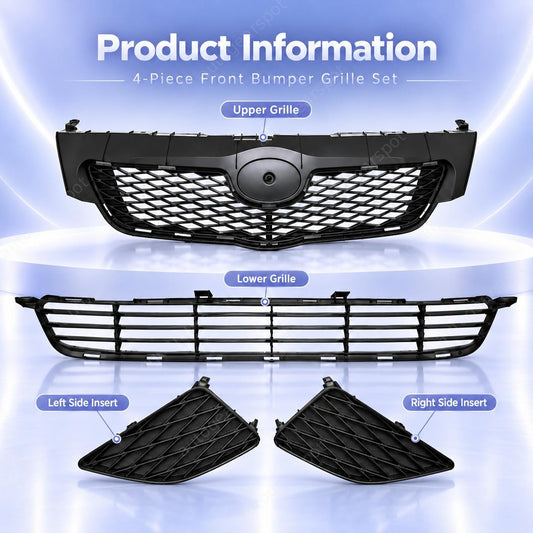 Front Bumper Face Bar Upper & Lower Grille Textured For 2009-2010 Toyota Corolla