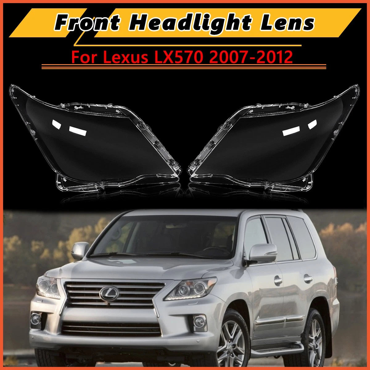 Pair Headlight Lampshade Clear Lens Replacement Cover For Lexus LX570 2007-2012