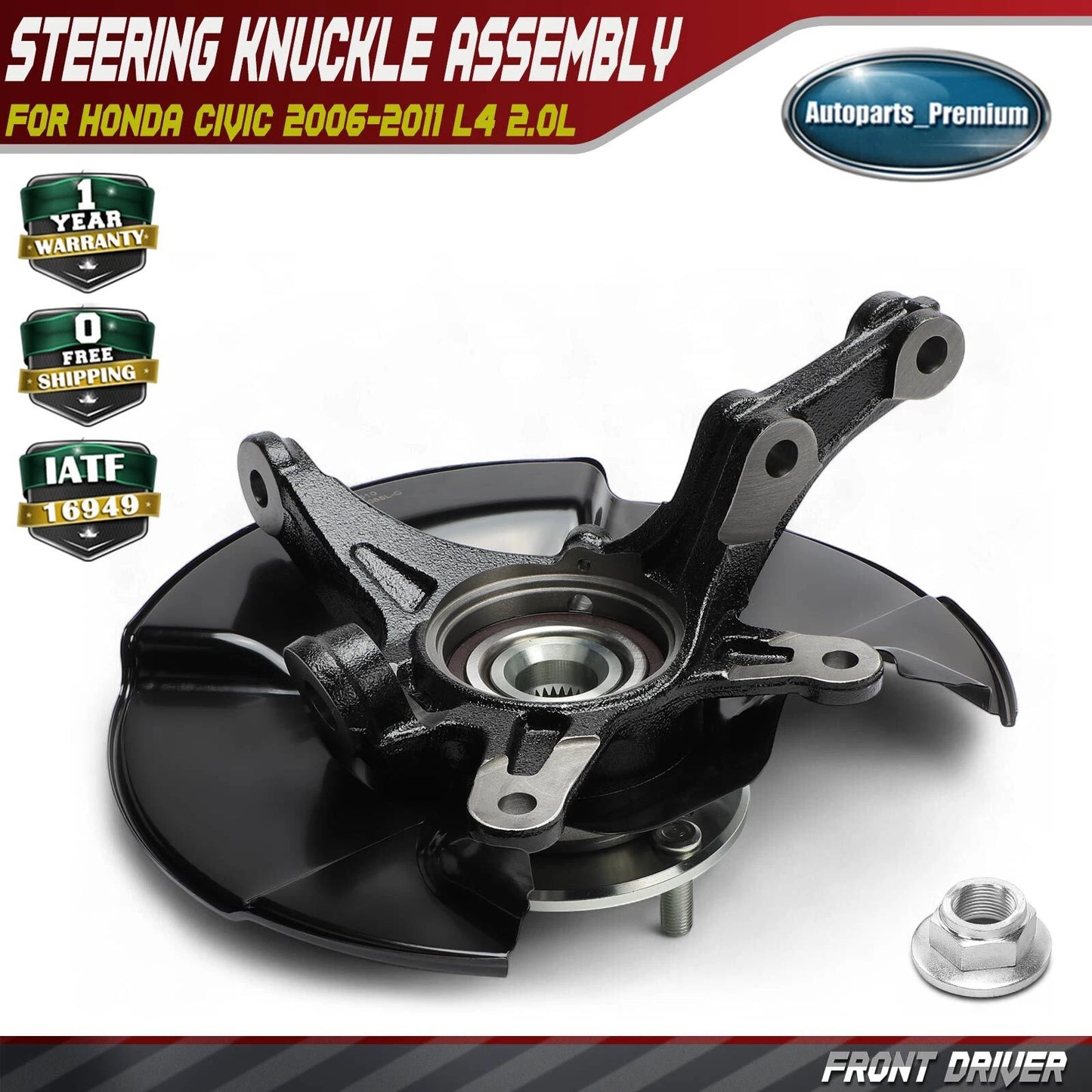 Front Left Steering Knuckle & Hub Bearing Fits Honda Civic 2010 2011 L4 2.0L