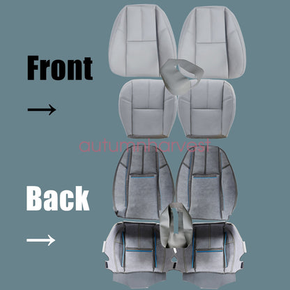 Fits 2007-2014 Chevy Silverado Driver & Passenger Bottom & Top Seat Cover Gray