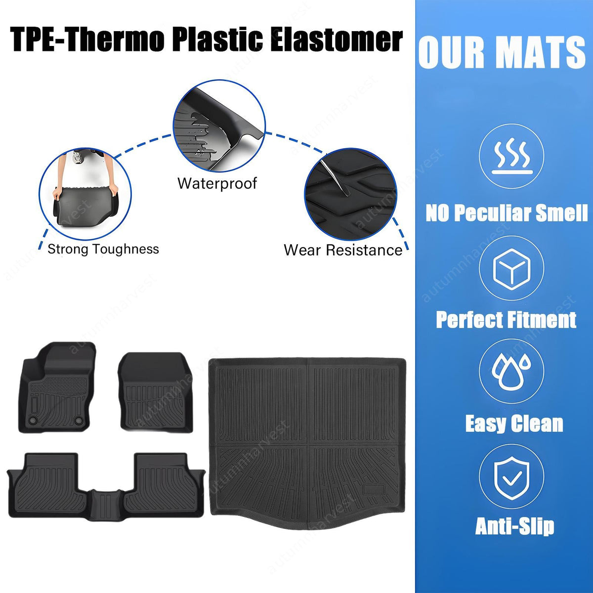 TPE Floor Mats+Trunk Cargo Liner For 2012-2018 Ford Focus Sedan All-Weather Set