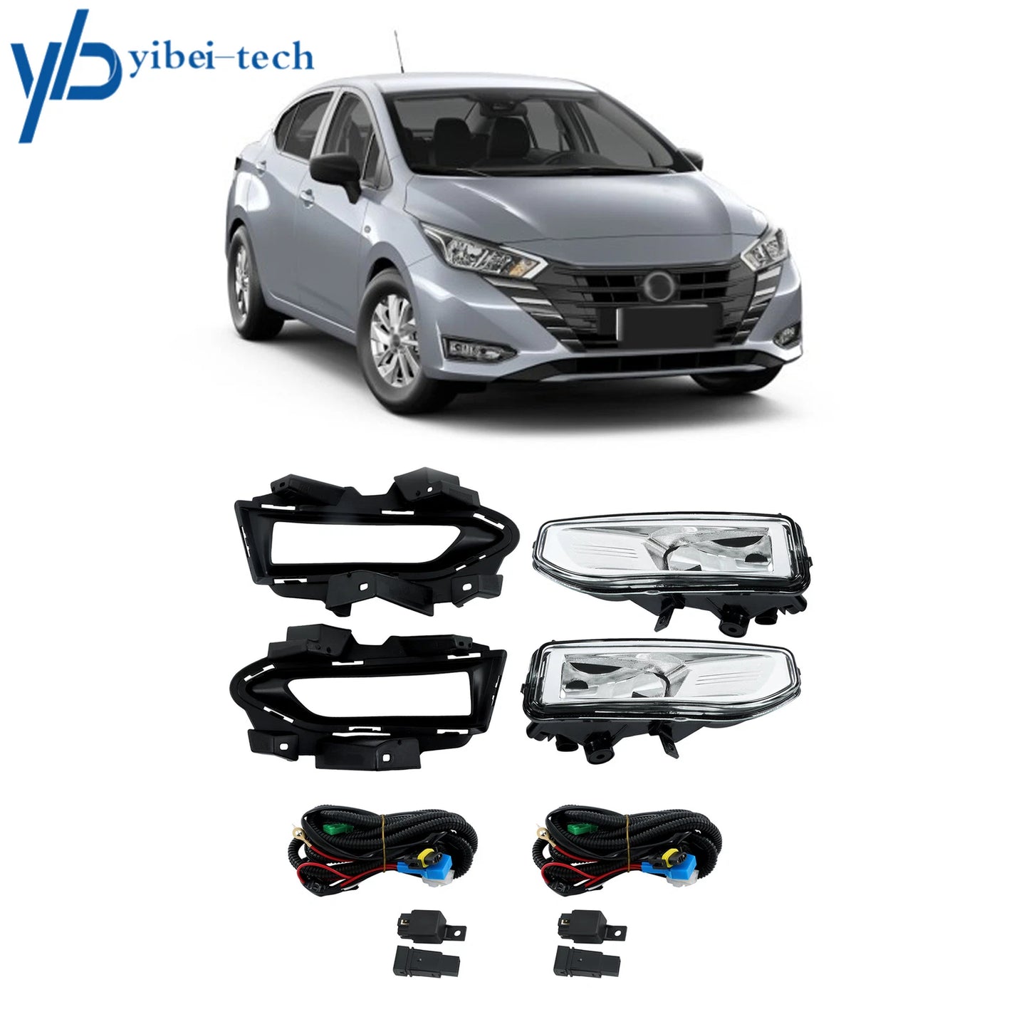 Pair For 2023 24 Nissan Versa Halogen Fog Light w/ Bezel Harness & Switch
