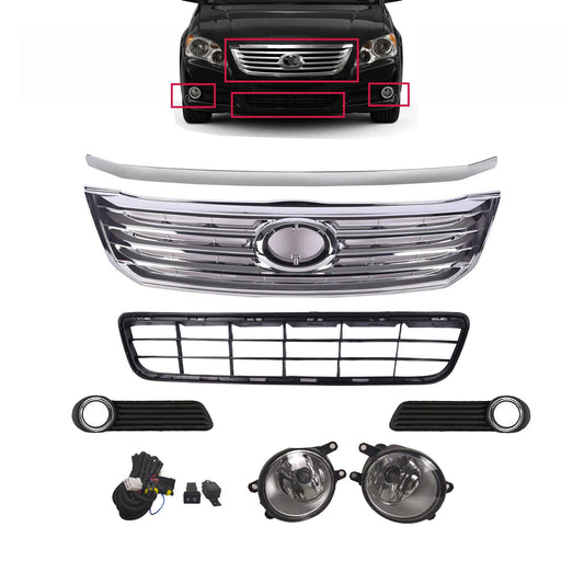Front Upper+Lower Grille W/Hood Trim&Fog Light Fits Toyota Avalon 2008 2009 2010