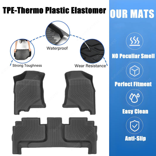 TPE All-Weather Floor Mats Liner Black For 2004-2012 Chevrolet Colorado Crew Cab